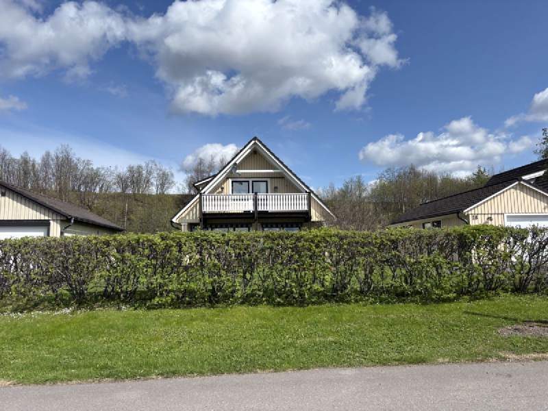 下午的 Kiruna,白色山牆的木屋和綠籬。